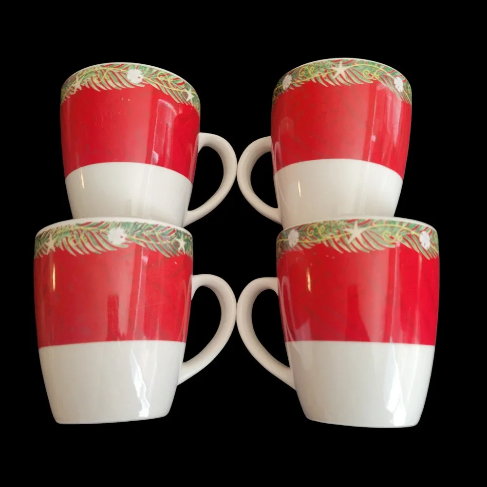 Vintage Oneida Christmas Palm Tree Cups Mugs Sand Dollars Starfish Set of 4 Rare